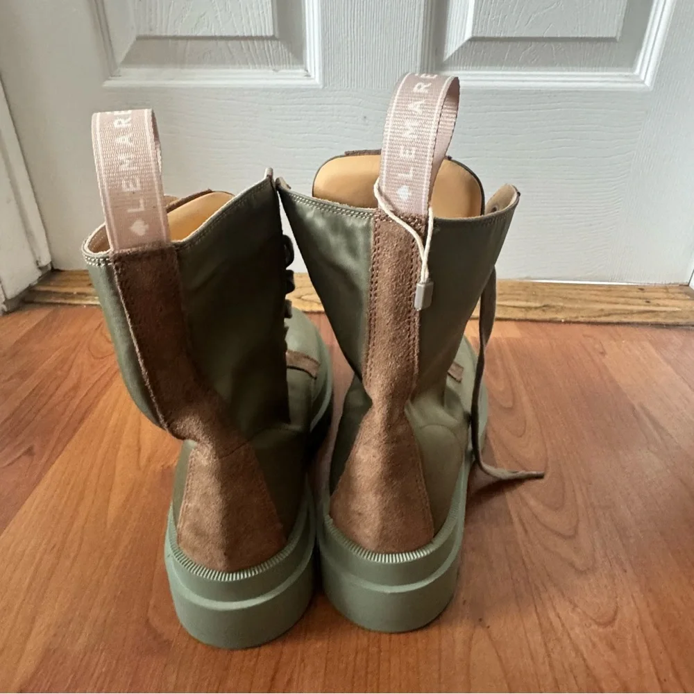NEW LEMARÉ Olive Green Lace-Up Boots with Suede Heart Logo - Picture 7 of 9